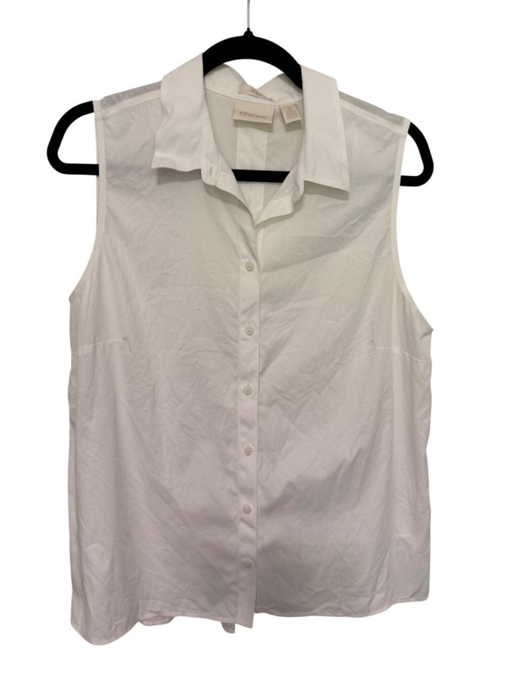 Chico's Tank Blouse White Button Up Collared Womans 2-L